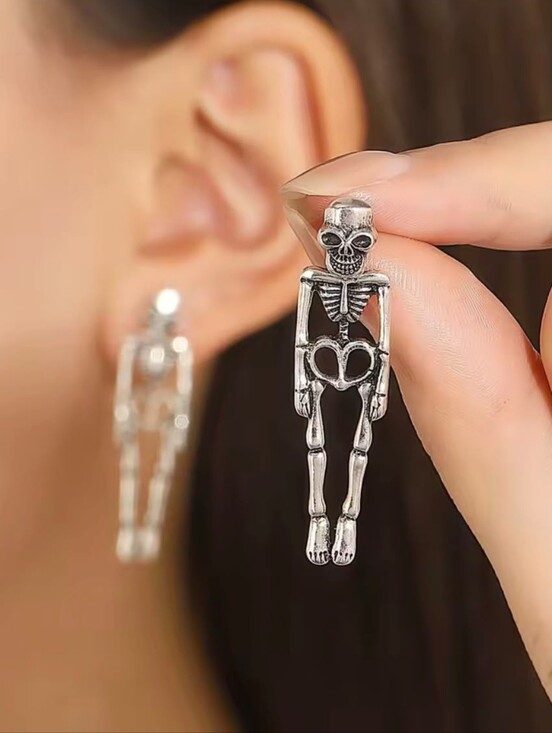 The Unbranded Brand Jewelry - Silver Skeleton Dangle Earrings for Women - Gothic Statement Jewelry